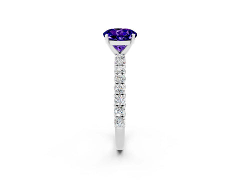 White gold Round Cut Diamond Pavé Band Solitaire Ring with Prong Setting_26