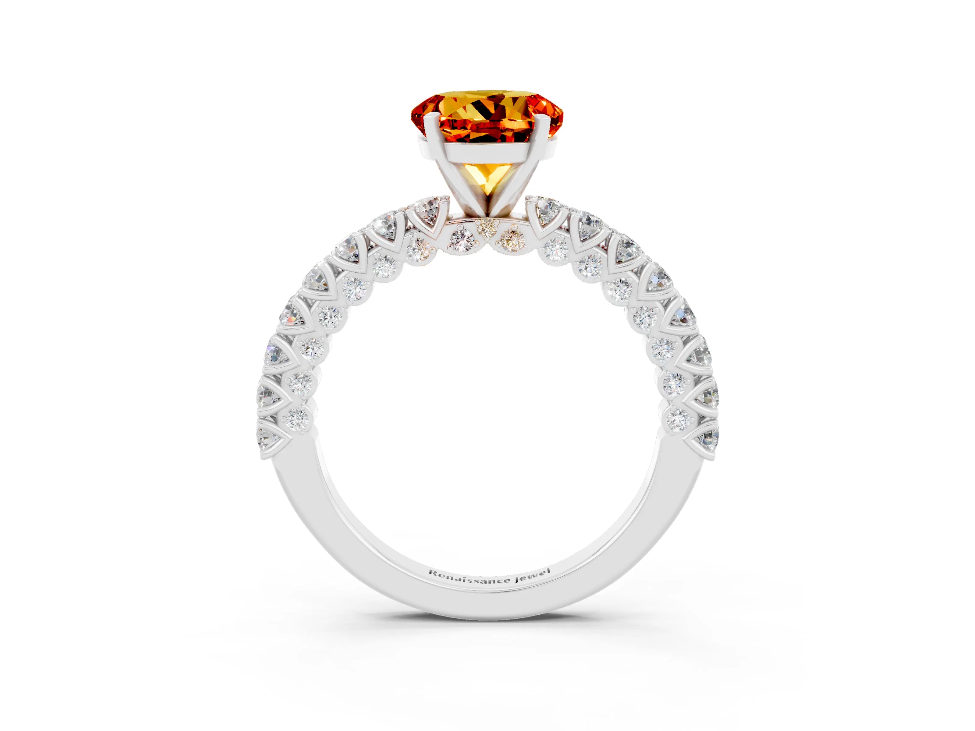 White gold Round Cut Diamond Pavé Band Solitaire Ring with Prong Setting_27