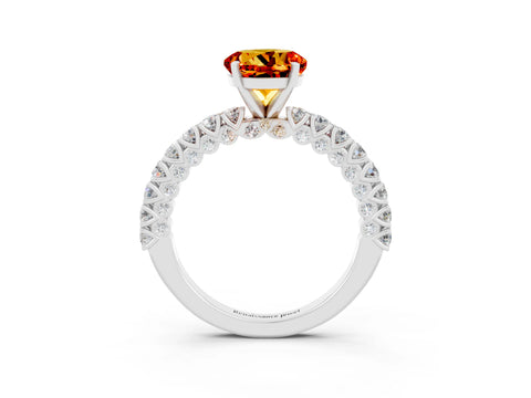 White gold Round Cut Diamond Pavé Band Solitaire Ring with Prong Setting_27