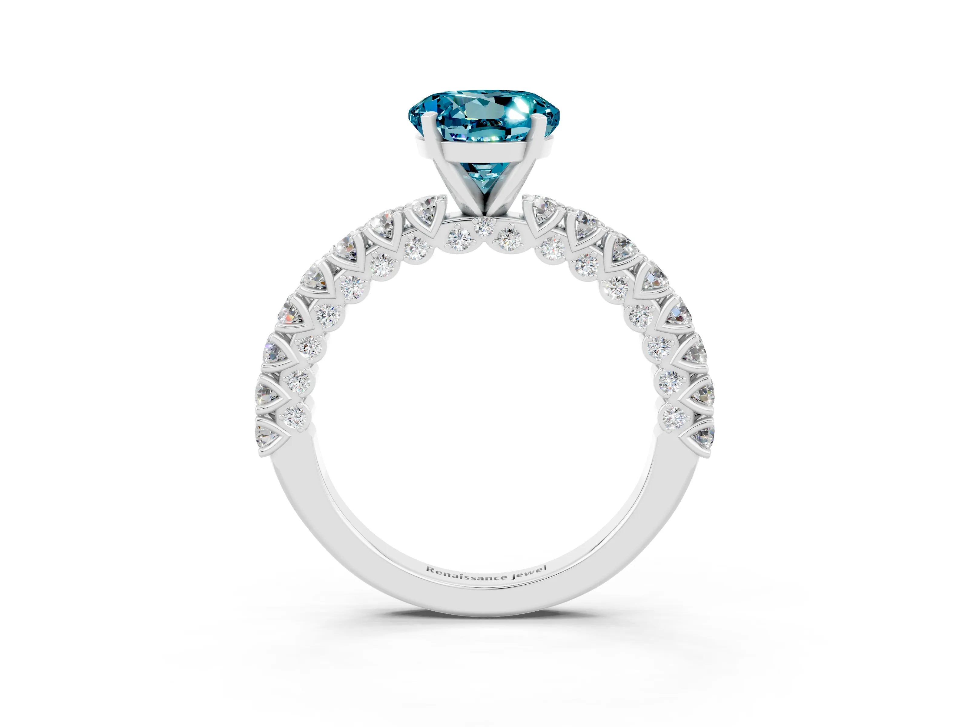 White gold Round Cut Diamond Pavé Band Solitaire Ring with Prong Setting_27