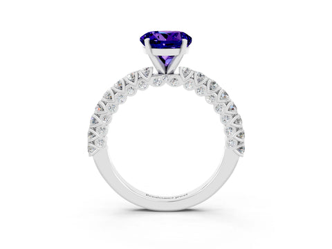 White gold Round Cut Diamond Pavé Band Solitaire Ring with Prong Setting_27