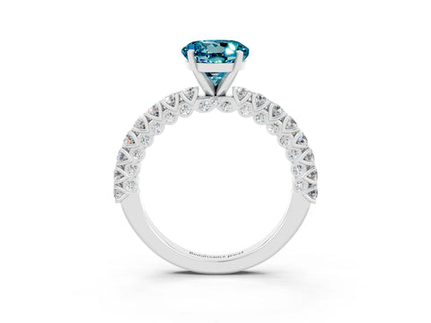 White gold Round Cut Diamond Pavé Band Solitaire Ring with Prong Setting_27
