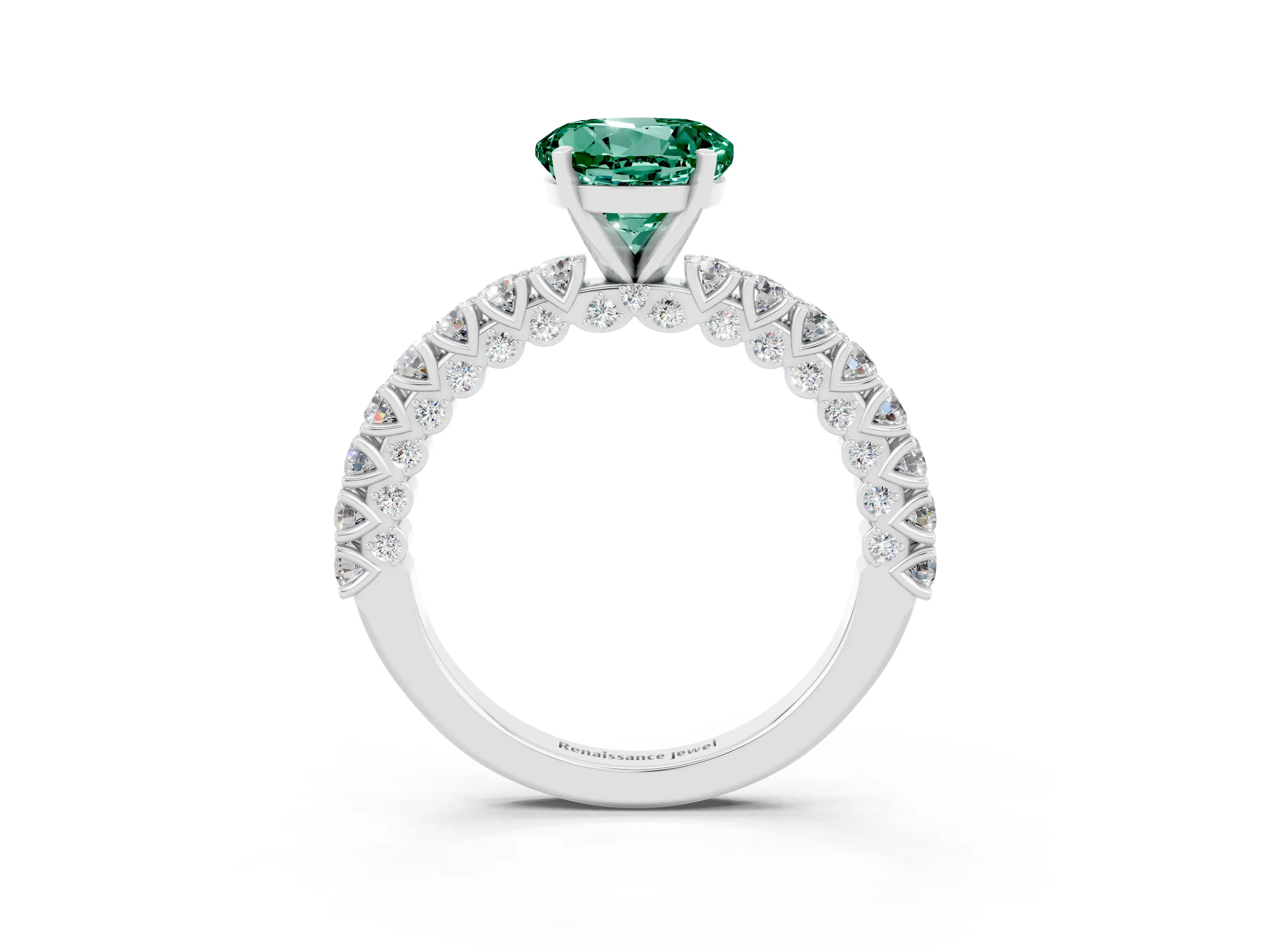 White gold Round Cut Diamond Pavé Band Solitaire Ring with Prong Setting_27