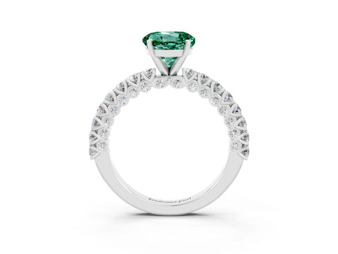 White gold Round Cut Diamond Pavé Band Solitaire Ring with Prong Setting_27