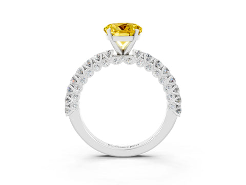 White gold Round Cut Diamond Pavé Band Solitaire Ring with Prong Setting_27