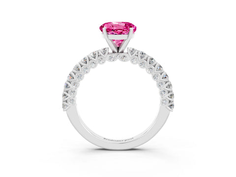 White gold Round Cut Diamond Pavé Band Solitaire Ring with Prong Setting_27