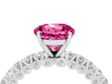White gold Round Cut Diamond Pavé Band Solitaire Ring with Prong Setting_28