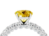 White gold Round Cut Diamond Pavé Band Solitaire Ring with Prong Setting_28