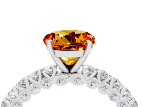 White gold Round Cut Diamond Pavé Band Solitaire Ring with Prong Setting_28