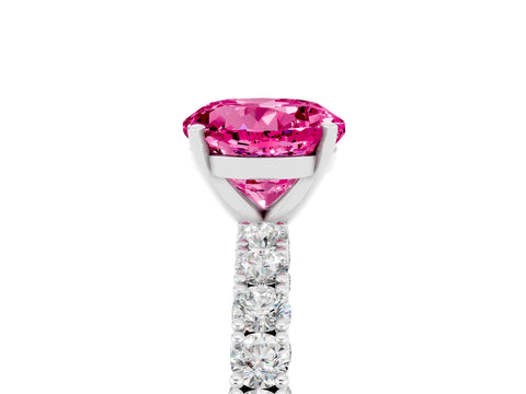 White gold Round Cut Diamond Pavé Band Solitaire Ring with Prong Setting_29