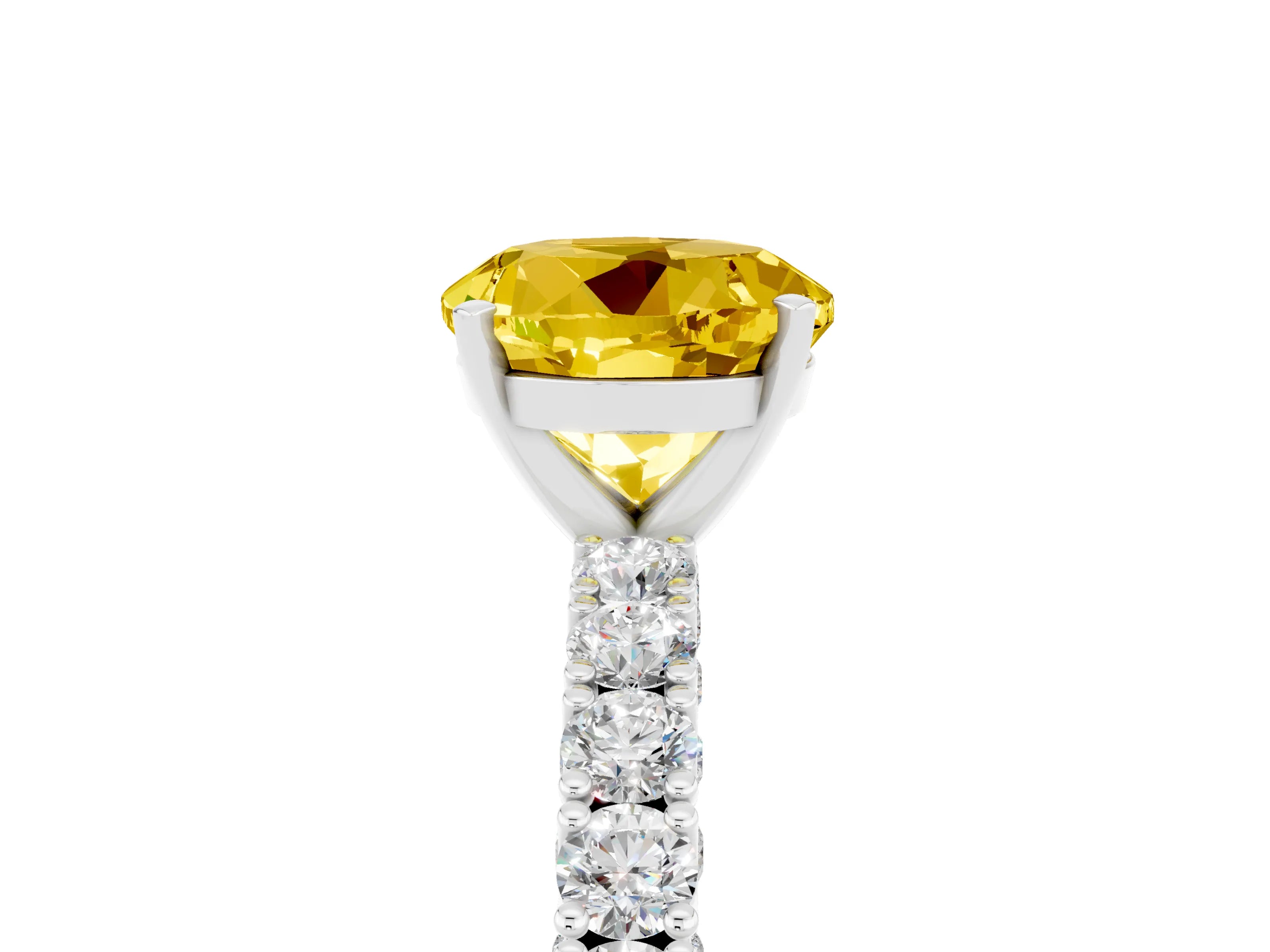 White gold Round Cut Diamond Pavé Band Solitaire Ring with Prong Setting_29