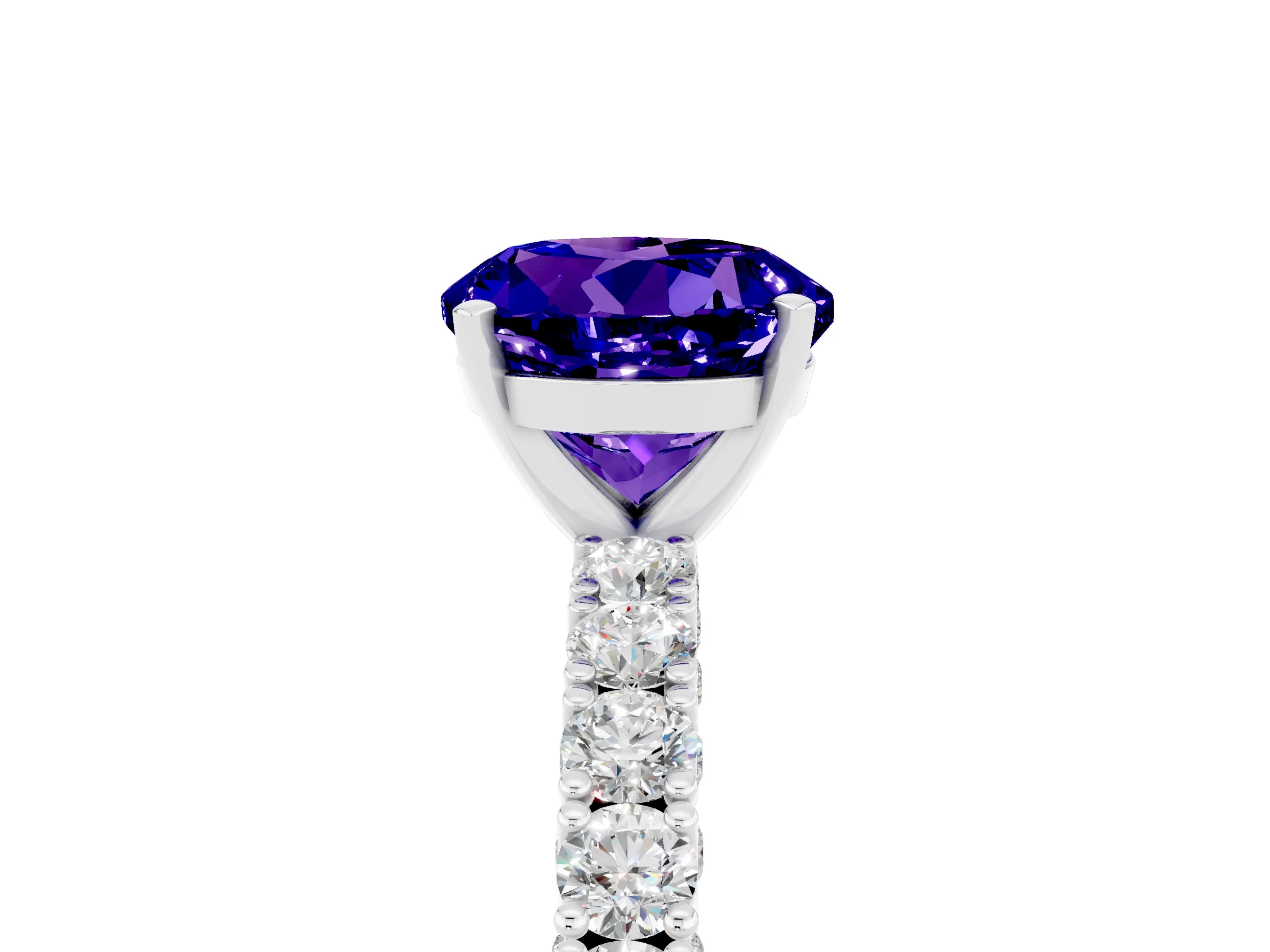 White gold Round Cut Diamond Pavé Band Solitaire Ring with Prong Setting_29