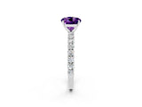 White gold Round Cut Diamond Pavé Band Solitaire Ring with Prong Setting_2
