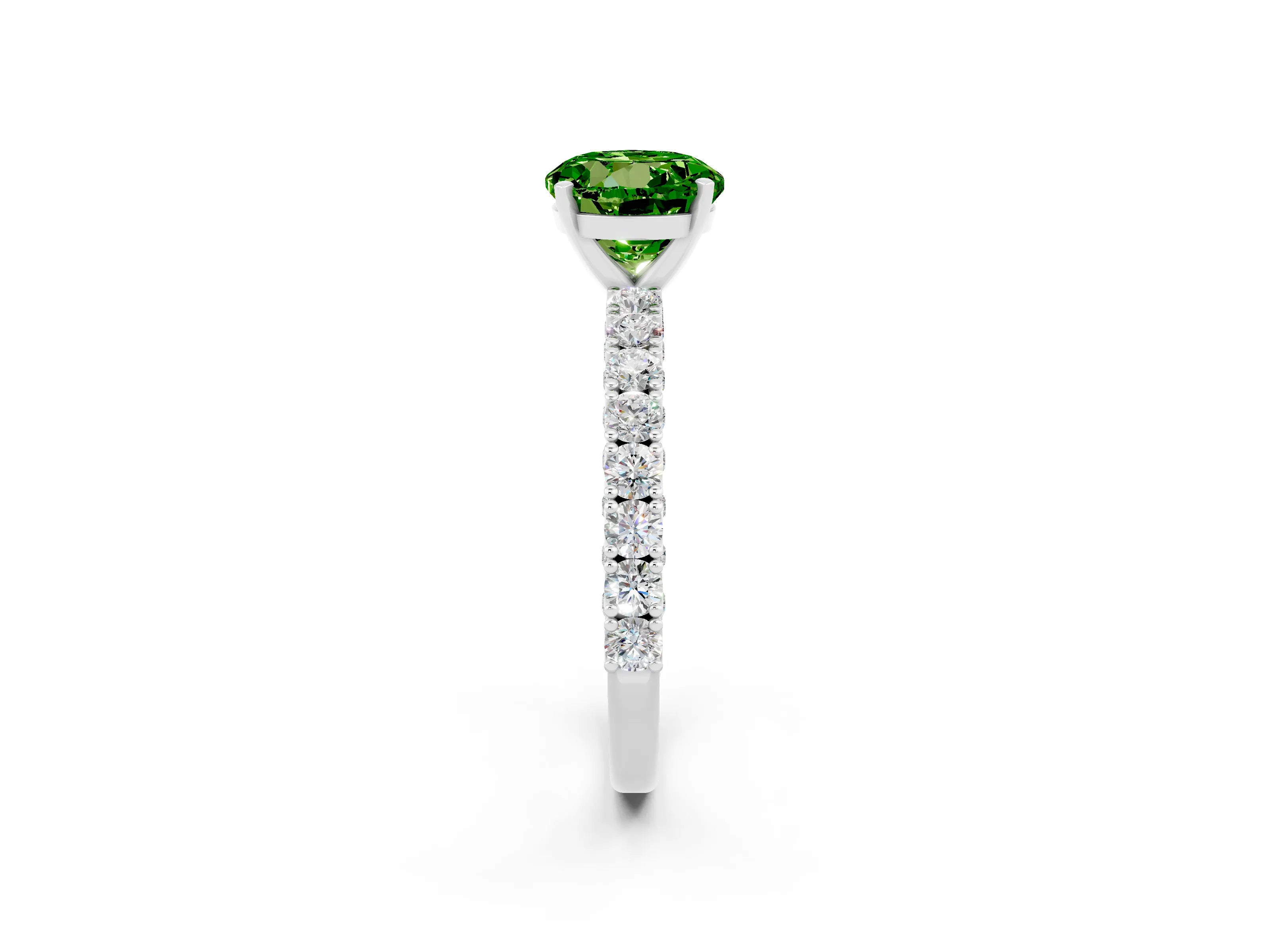 White gold Round Cut Diamond Pavé Band Solitaire Ring with Prong Setting_2