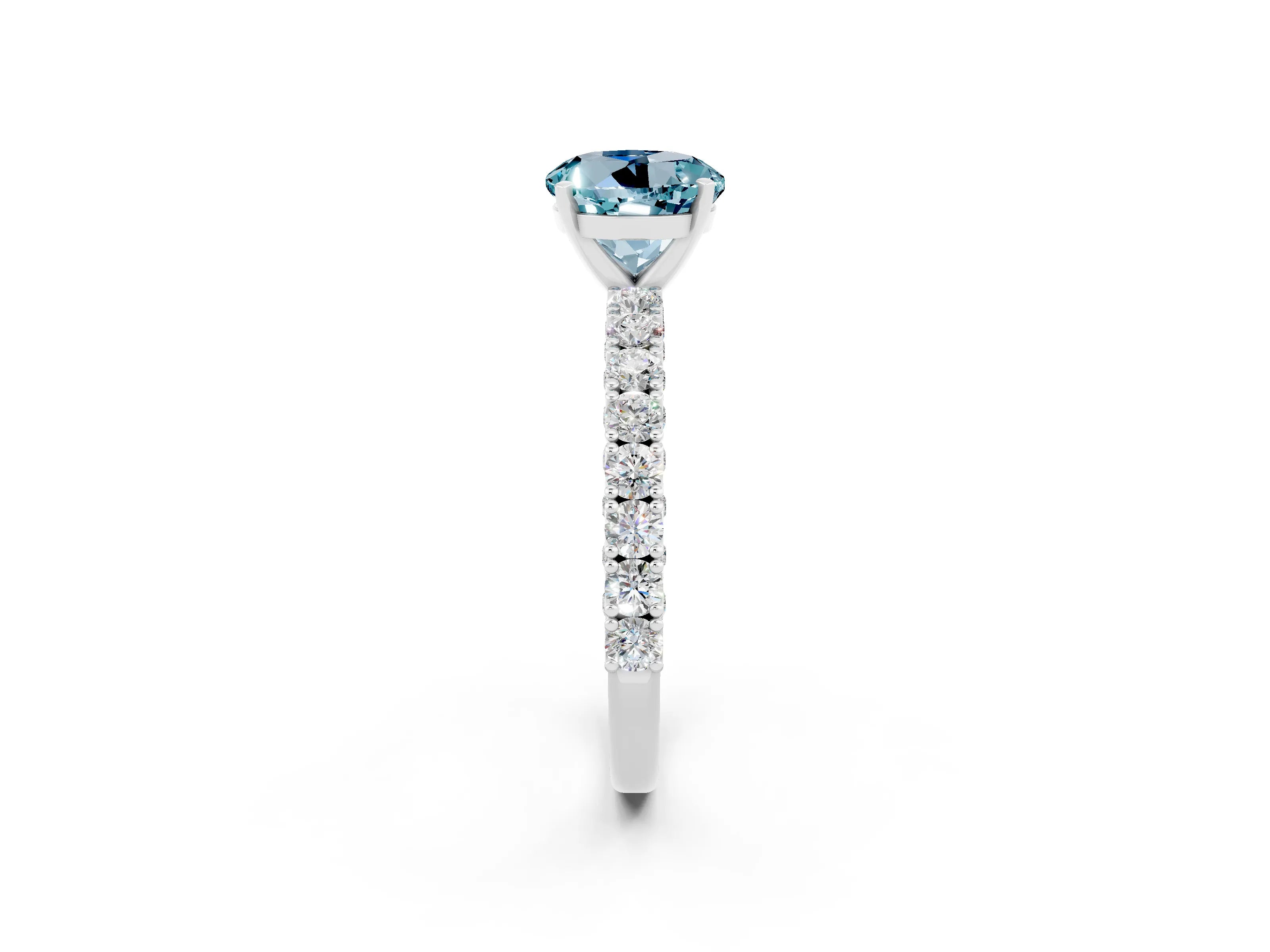 White gold Round Cut Diamond Pavé Band Solitaire Ring with Prong Setting_2