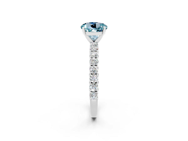 Silver Round Cut Diamond Pavé Band Solitaire Ring with Prong Setting