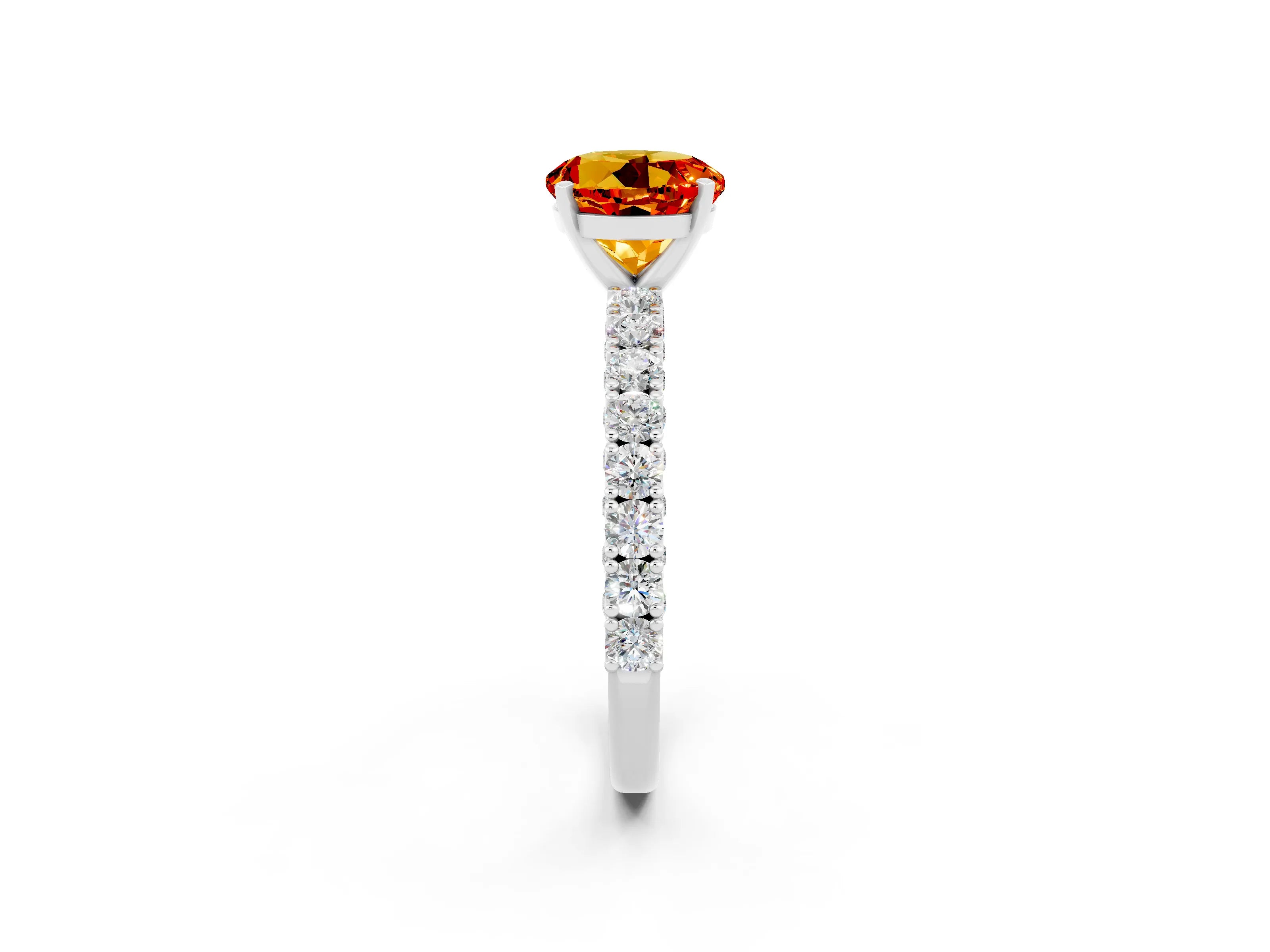 White gold Round Cut Diamond Pavé Band Solitaire Ring with Prong Setting_2