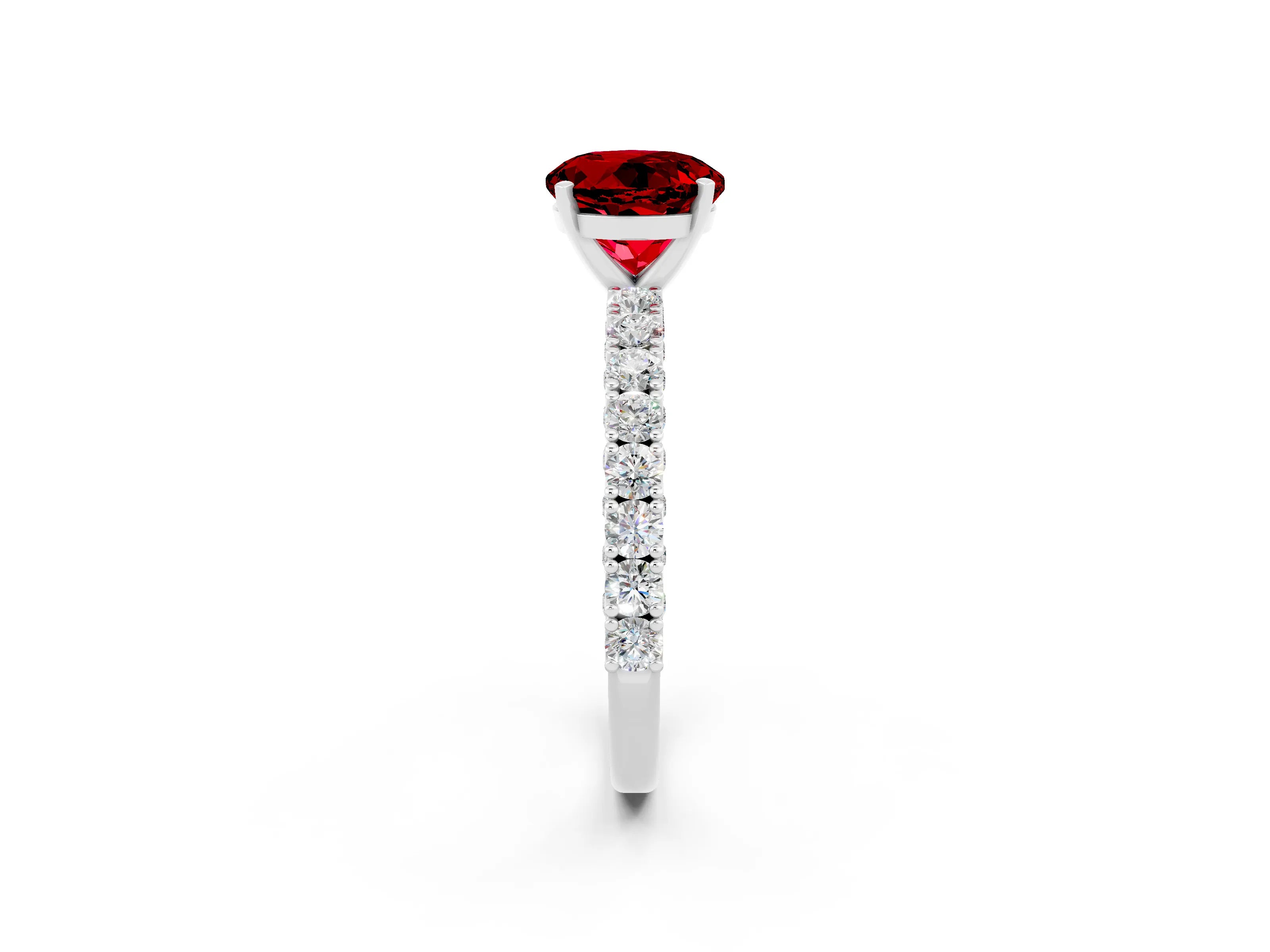 White gold Round Cut Diamond Pavé Band Solitaire Ring with Prong Setting_2