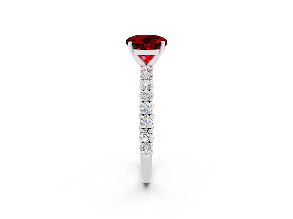Silver Round Cut Diamond Pavé Band Solitaire Ring with Prong Setting