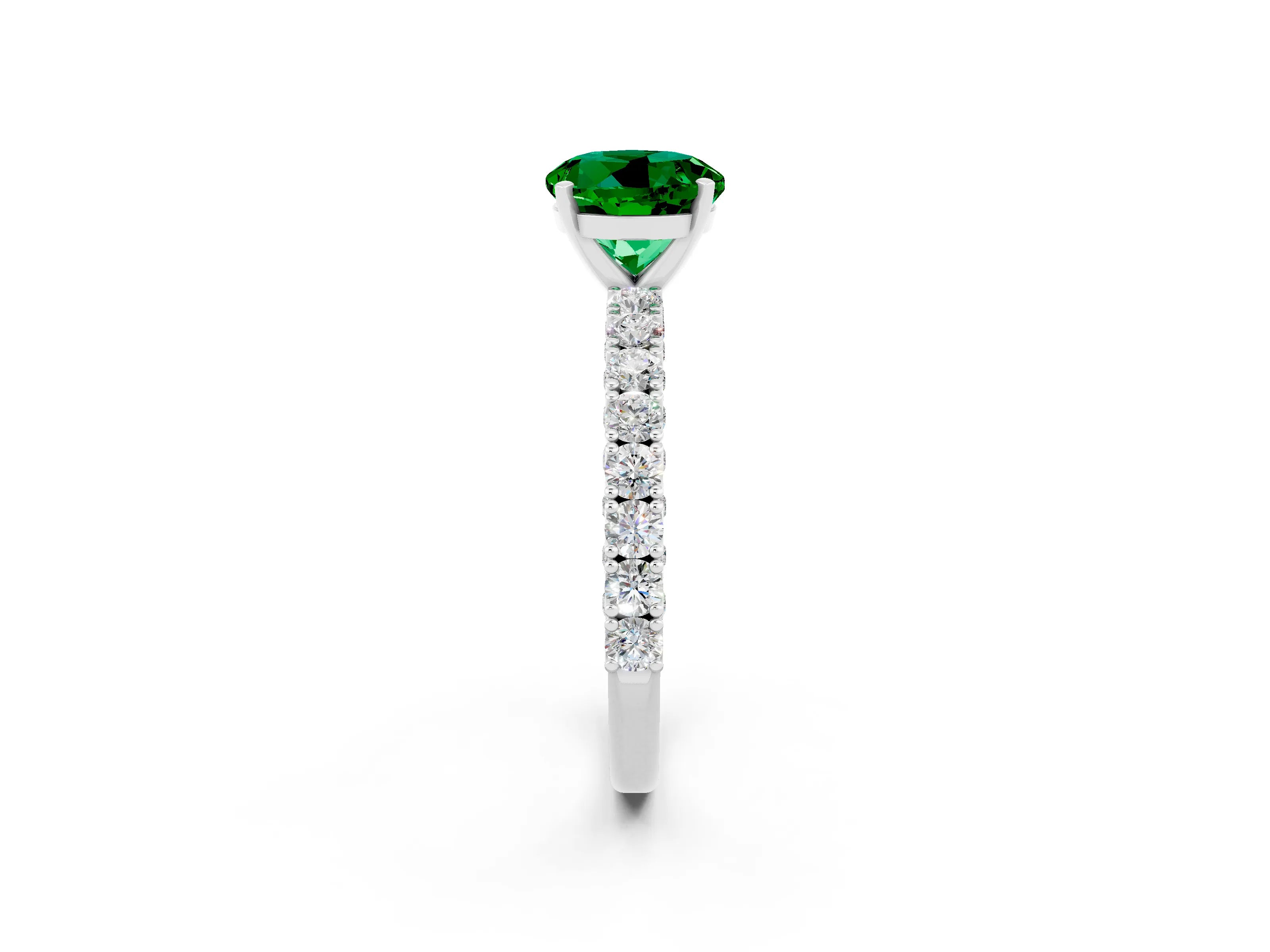 White gold Round Cut Diamond Pavé Band Solitaire Ring with Prong Setting_2