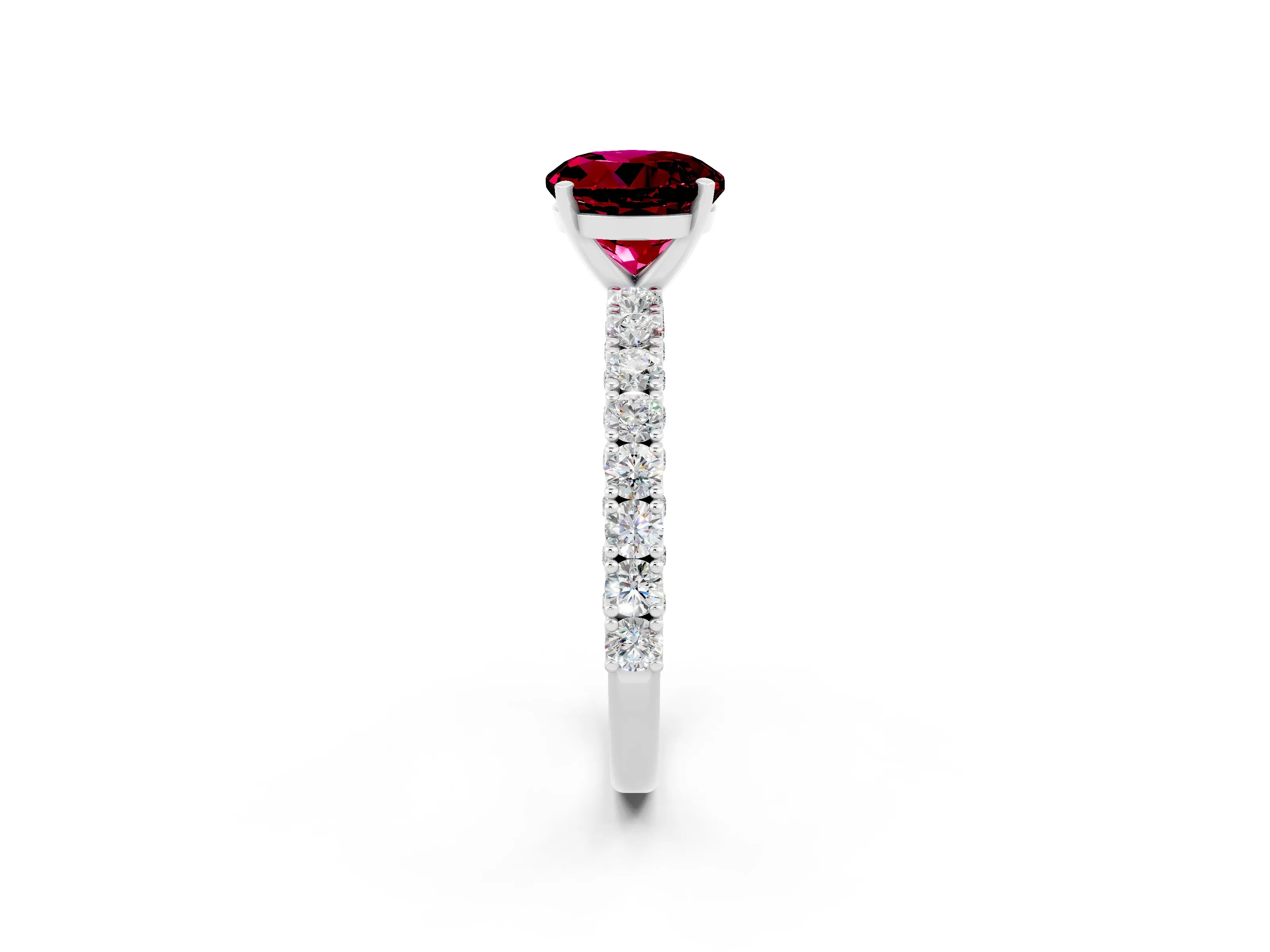 White gold Round Cut Diamond Pavé Band Solitaire Ring with Prong Setting_2