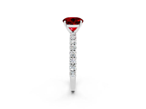 White gold Round Cut Diamond Pavé Band Solitaire Ring with Prong Setting_2