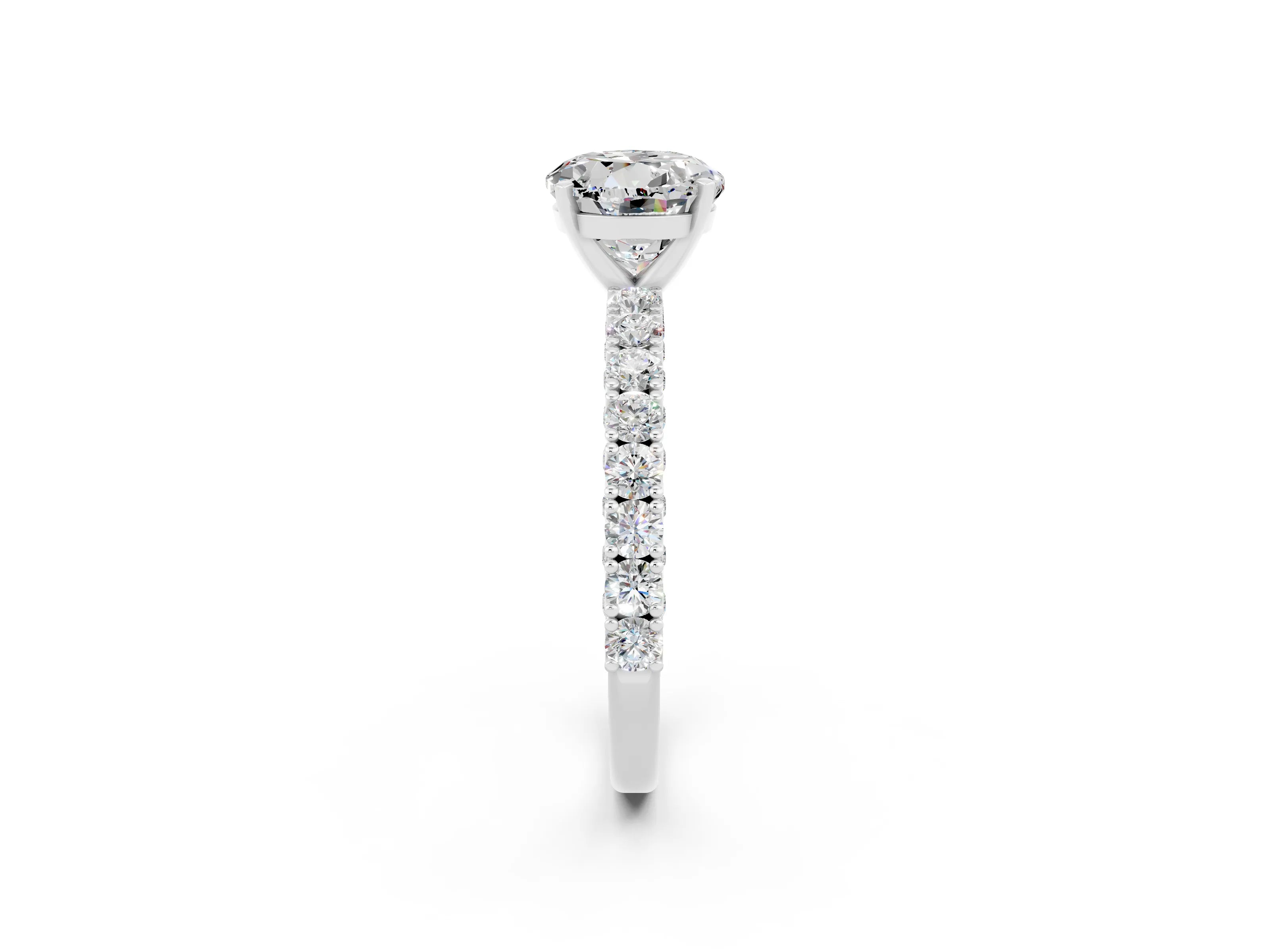 White gold Round Cut Diamond Pavé Band Solitaire Ring with Prong Setting_2