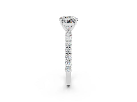 White gold Round Cut Diamond Pavé Band Solitaire Ring with Prong Setting_2