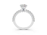 White gold Round Cut Diamond Pavé Band Solitaire Ring with Prong Setting_3