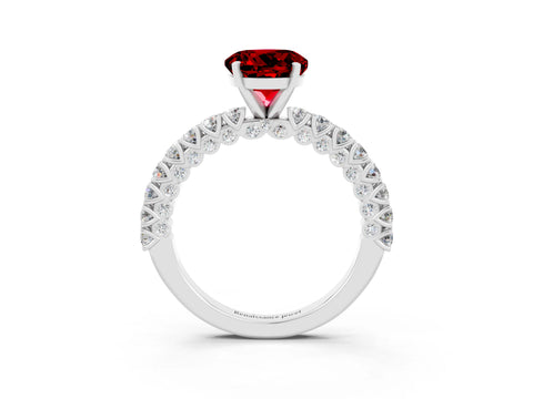 White gold Round Cut Diamond Pavé Band Solitaire Ring with Prong Setting_3
