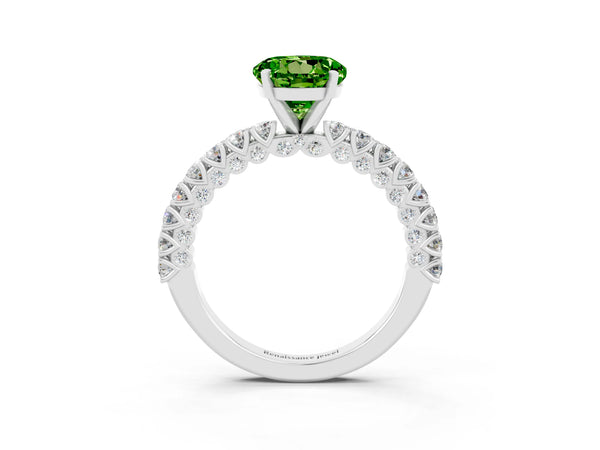 Platinum Round Cut Diamond Pavé Band Solitaire Ring with Prong Setting