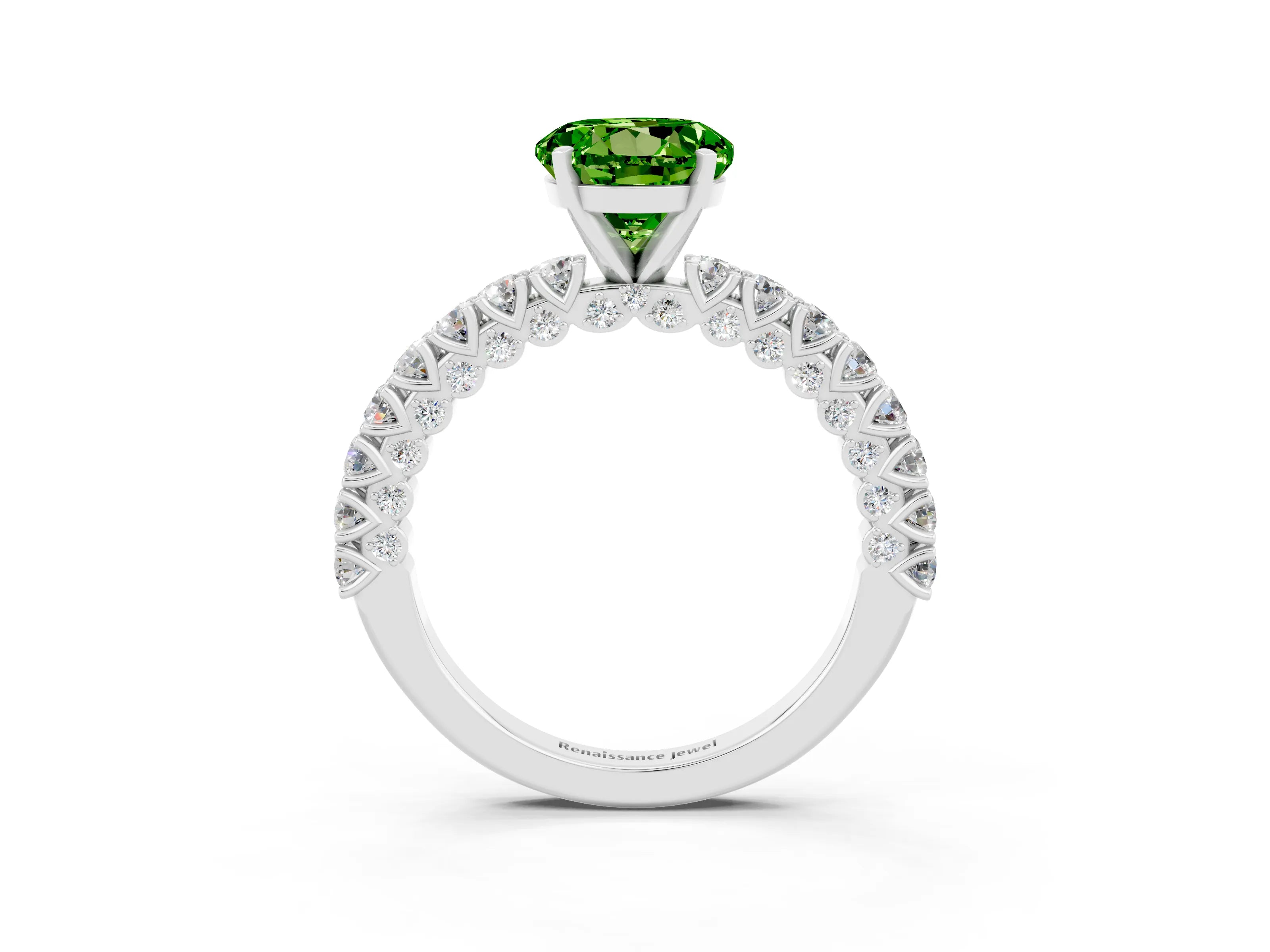 White gold Round Cut Diamond Pavé Band Solitaire Ring with Prong Setting_3
