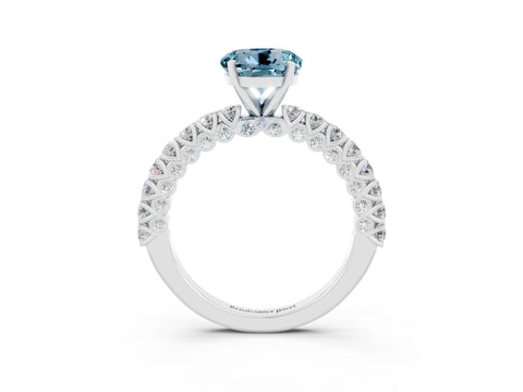 White gold Round Cut Diamond Pavé Band Solitaire Ring with Prong Setting_3