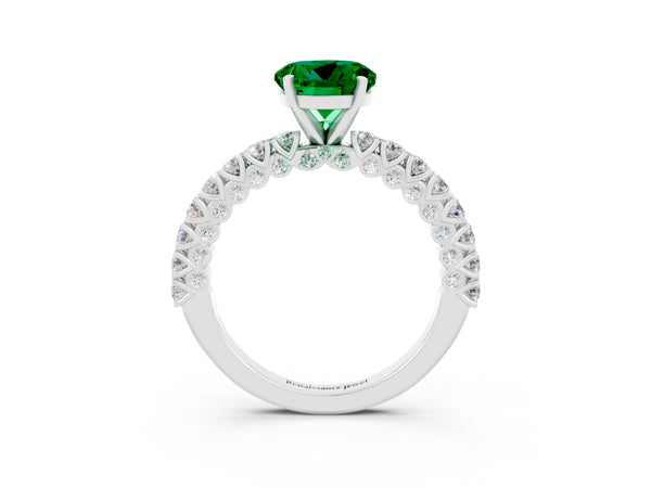 Platinum Round Cut Diamond Pavé Band Solitaire Ring with Prong Setting