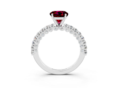 White gold Round Cut Diamond Pavé Band Solitaire Ring with Prong Setting_3