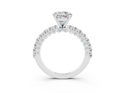 White gold Round Cut Diamond Pavé Band Solitaire Ring with Prong Setting_3