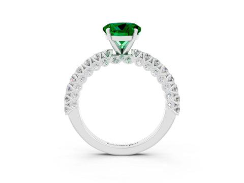 White gold Round Cut Diamond Pavé Band Solitaire Ring with Prong Setting_3