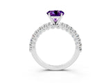 White gold Round Cut Diamond Pavé Band Solitaire Ring with Prong Setting_3