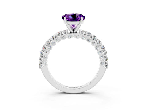 White gold Round Cut Diamond Pavé Band Solitaire Ring with Prong Setting_3