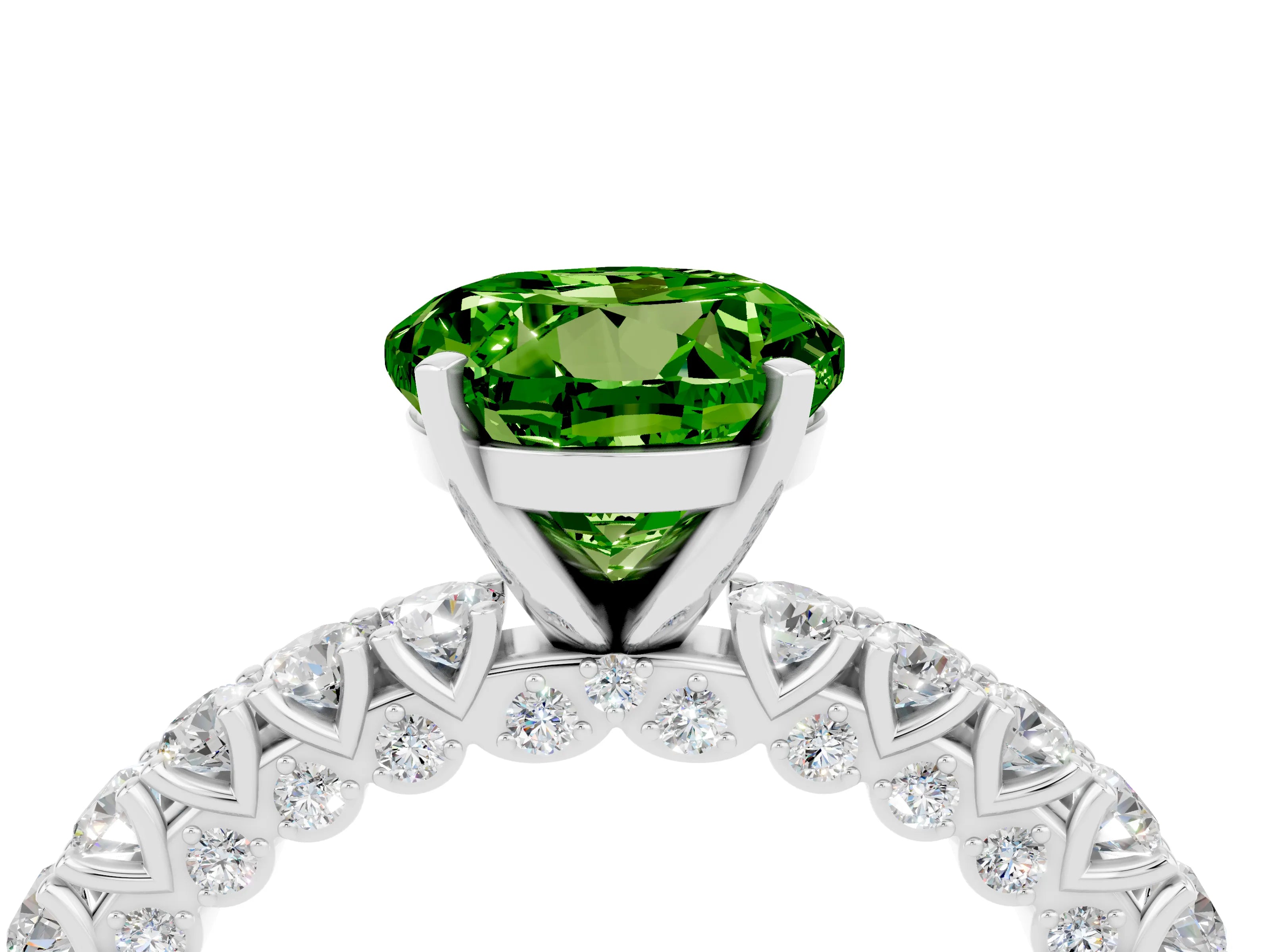 White gold Round Cut Diamond Pavé Band Solitaire Ring with Prong Setting_4