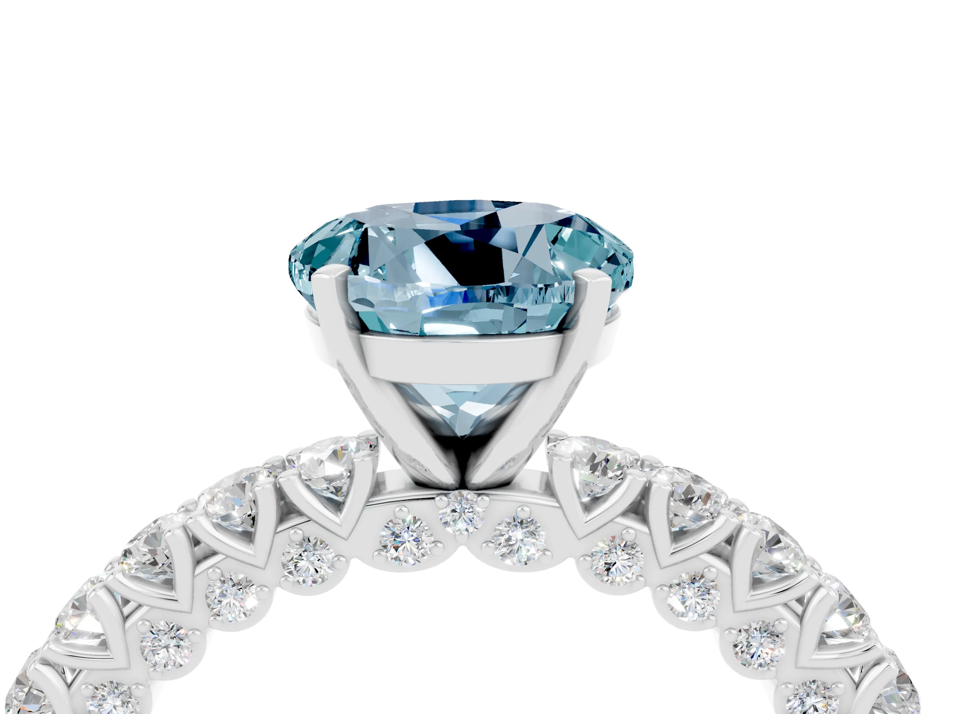 White gold Round Cut Diamond Pavé Band Solitaire Ring with Prong Setting_4