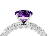 White gold Round Cut Diamond Pavé Band Solitaire Ring with Prong Setting_4