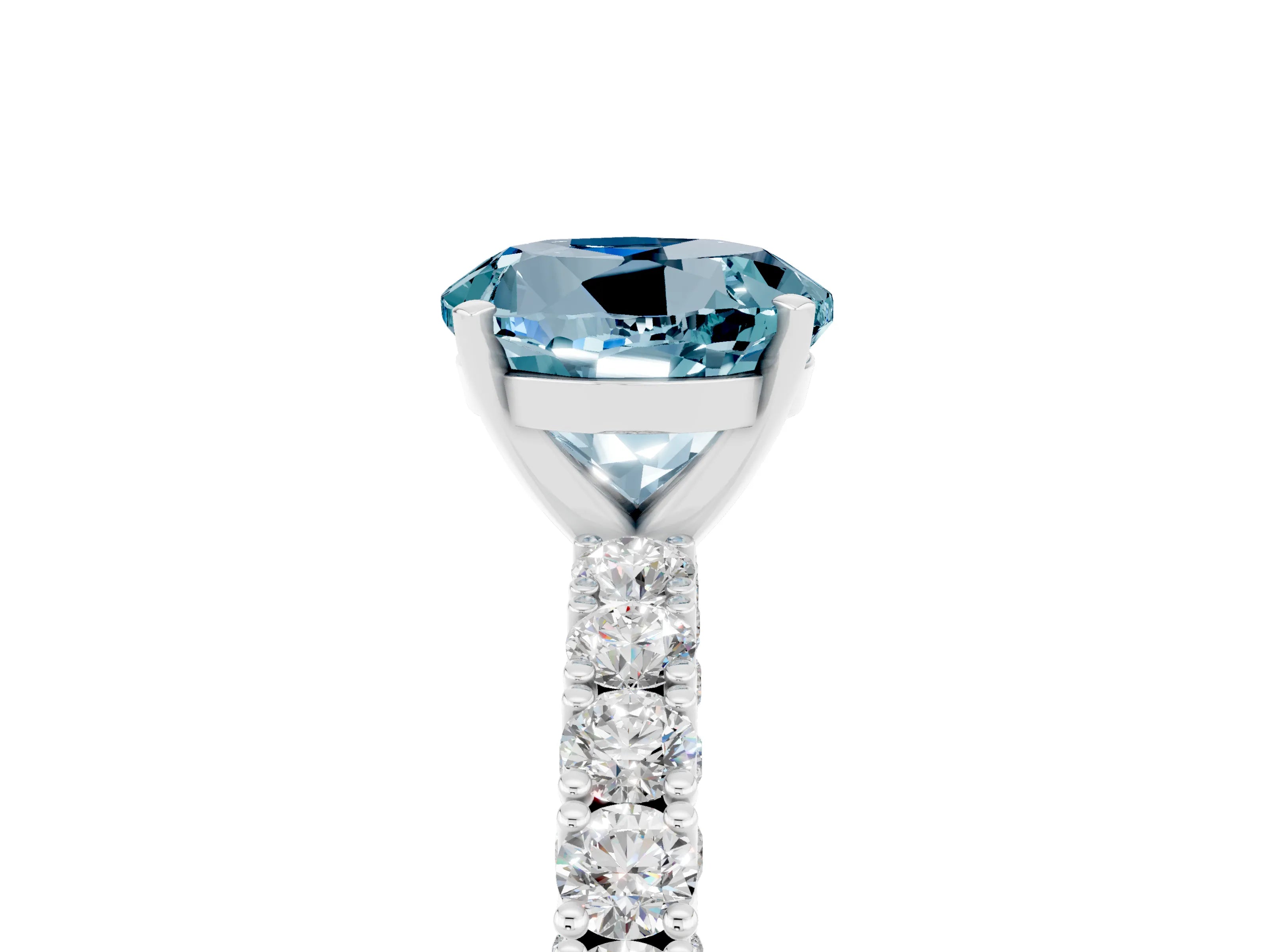 White gold Round Cut Diamond Pavé Band Solitaire Ring with Prong Setting_5