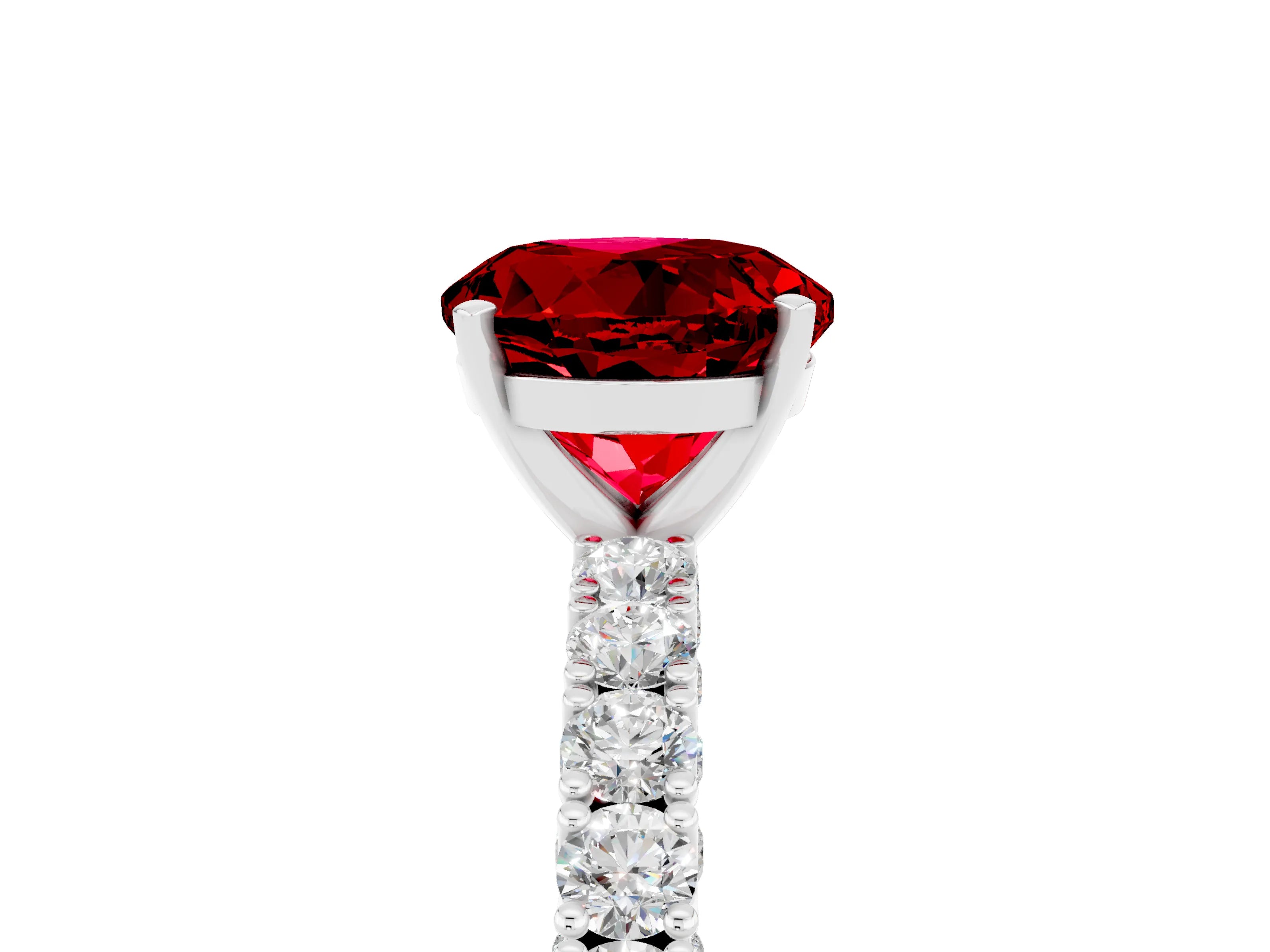 White gold Round Cut Diamond Pavé Band Solitaire Ring with Prong Setting_5