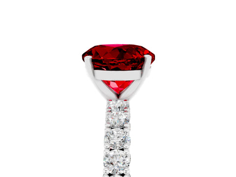White gold Round Cut Diamond Pavé Band Solitaire Ring with Prong Setting_5