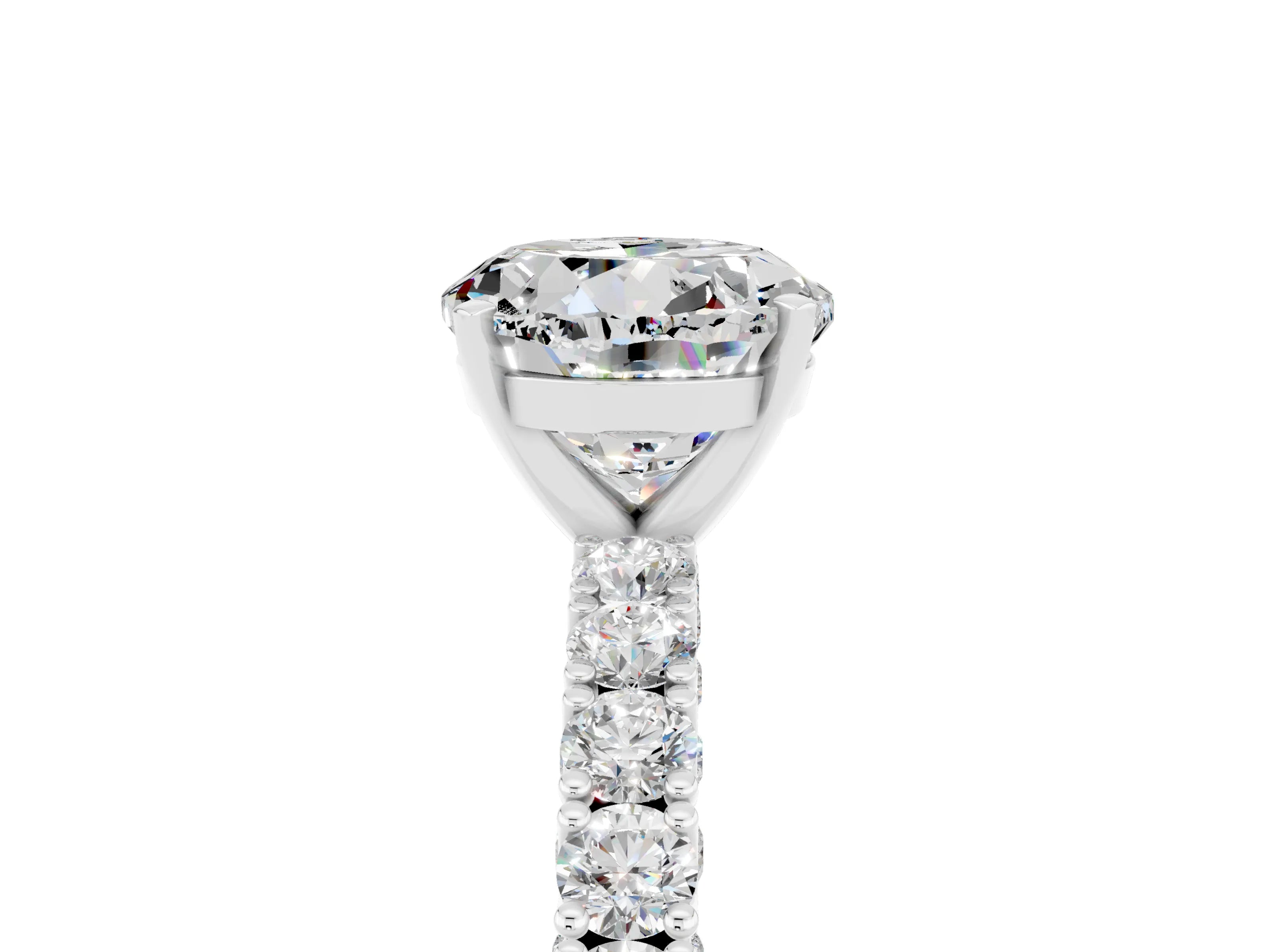 White gold Round Cut Diamond Pavé Band Solitaire Ring with Prong Setting_5