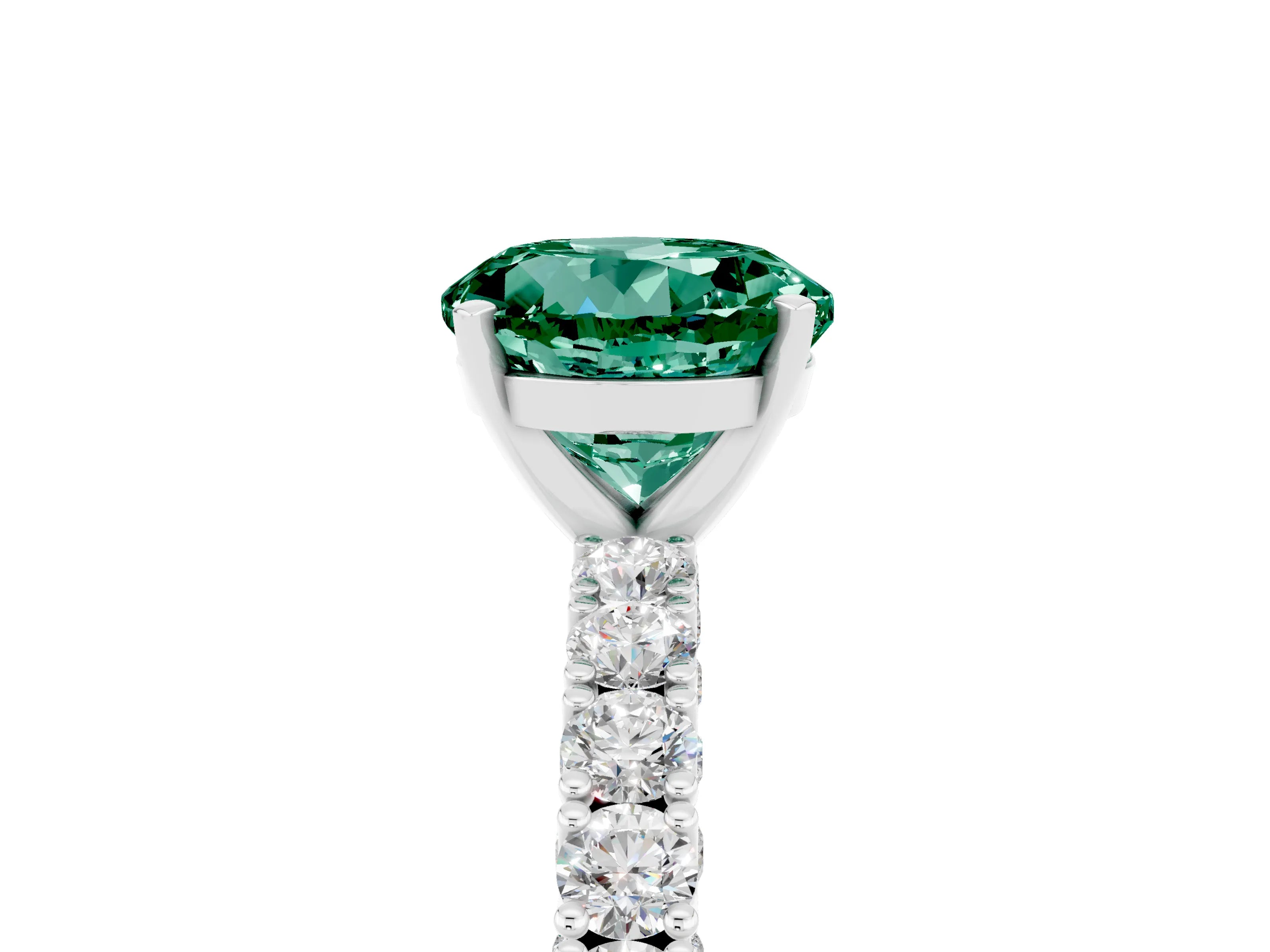 White gold Round Cut Diamond Pavé Band Solitaire Ring with Prong Setting_5