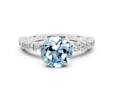 White gold Round Cut Diamond Pavé Band Solitaire Ring with Prong Setting