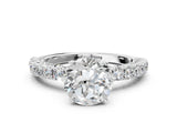 White gold Round Cut Diamond Pavé Band Solitaire Ring with Prong Setting_74