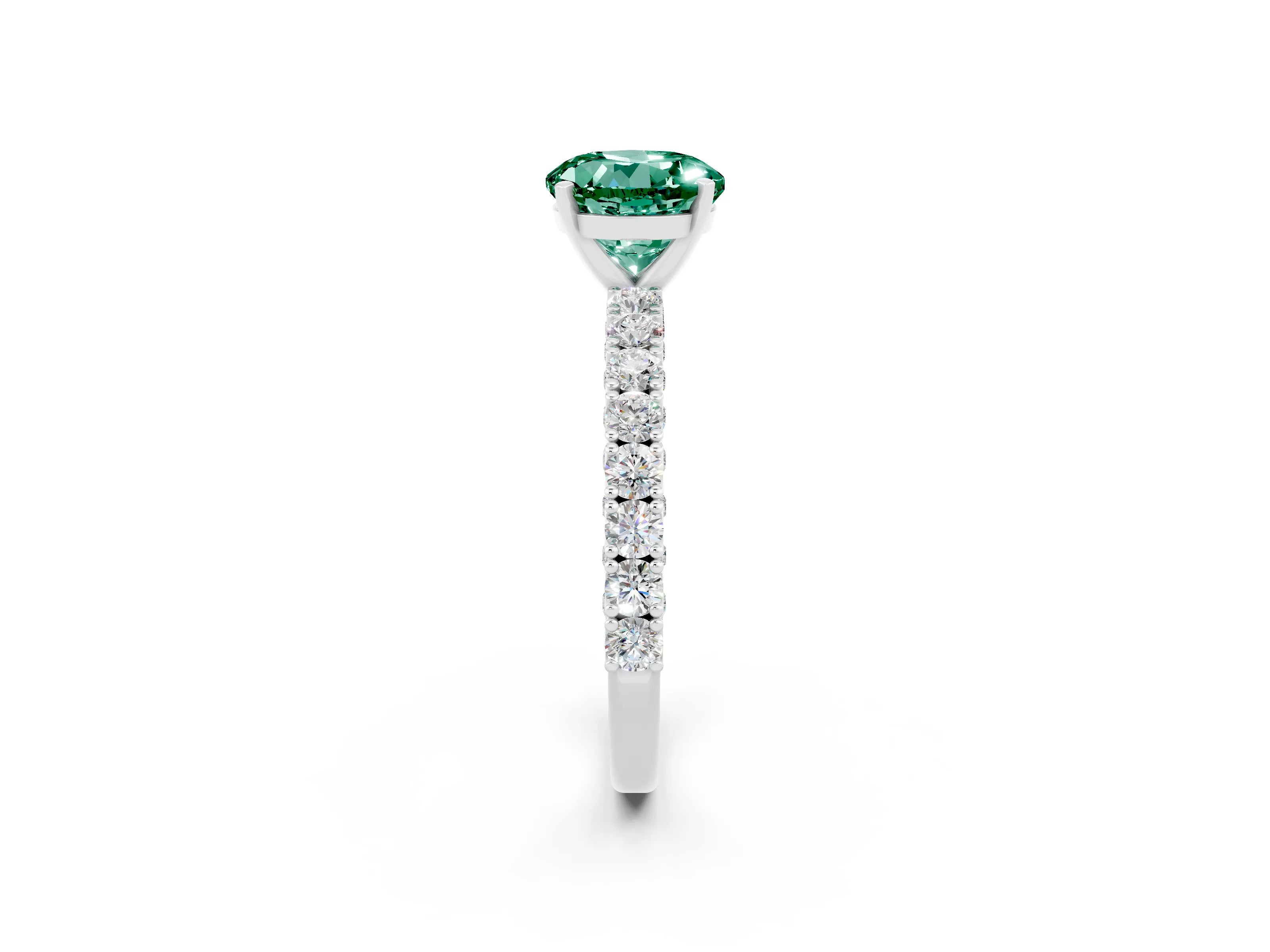 White gold Round Cut Diamond Pavé Band Solitaire Ring with Prong Setting_8
